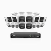 H800 - Kit de surveillance PoE 4K à 16 canaux avec 10 caméras bullet et 6 caméras dôme, anti-vandalisme IK10, vision nocturne en couleur et infrarouge, tection de personnes et de véhicules, Microphone intégré, Champ de vision de 96°, RTSP pris en charge